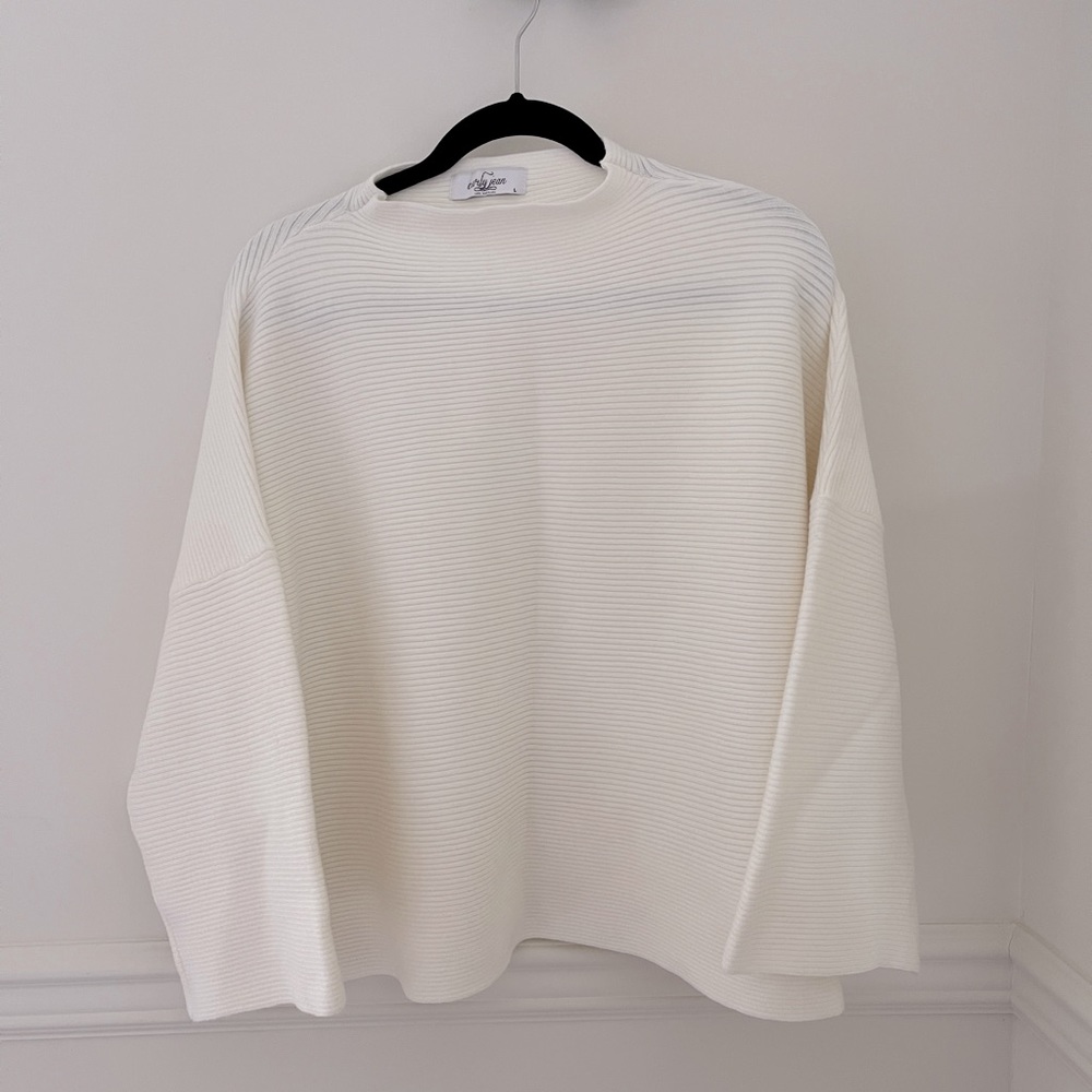CJLA Carly Jean Los Angeles Emmy Ribbed Mock Neck Neutral Sweater-Ivory-Size L